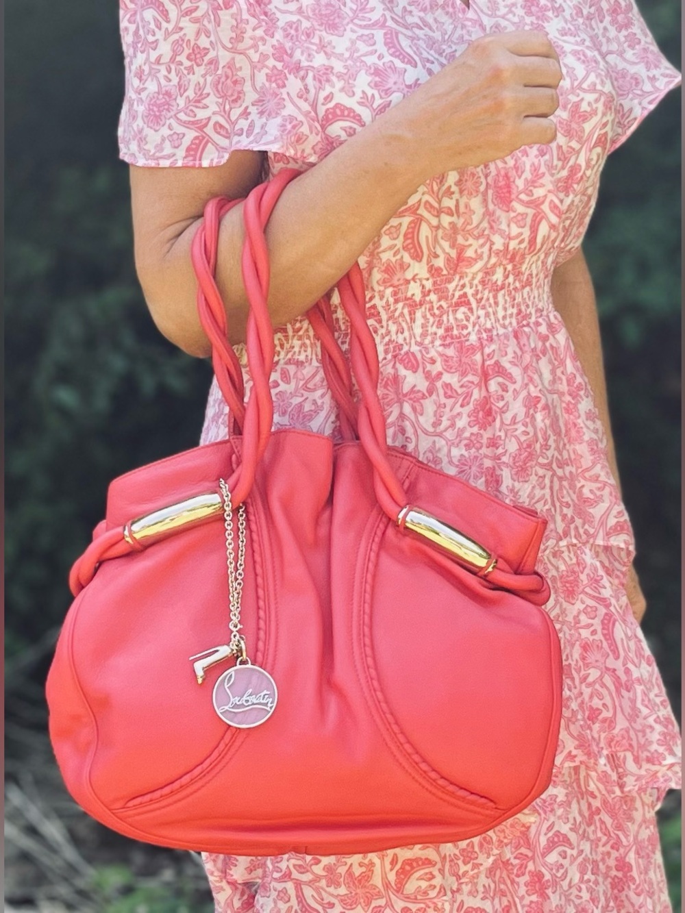 Like New Christian Louboutin Hot Pink Bag with Gold-Tone Charms. Comes with COA - Picture 3 of 14